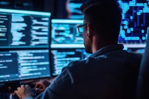 security professional working on computer systems