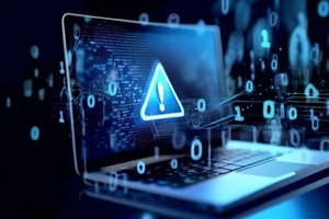 system hacked warning alert on laptop computer