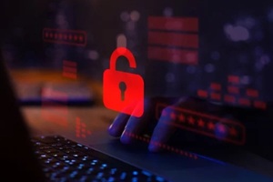 security breach, system hacked, internet cyber attack alert with red broken padlock, cybersecurity