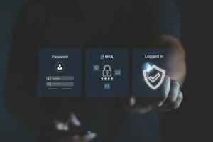 multiple factor authentication MFA method uses portable devices to protect data and account for internet data security concept