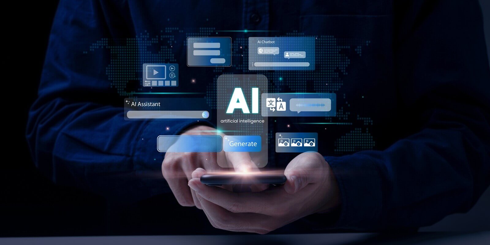 Artificial Intelligence and mobile technology concept