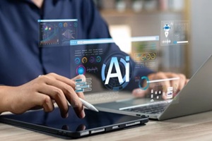 businessman use artificial intelligence AI technology for enhanced work efficiency data analysis and efficient tools