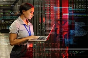 software programming or futuristic cybersecurity hacker