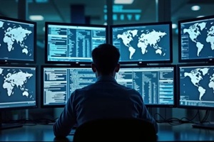 person works in global security operation center