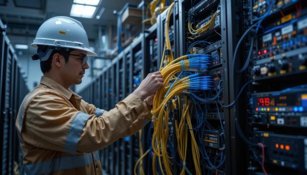 Structured Cabling Installation Specialist Checking Wiring