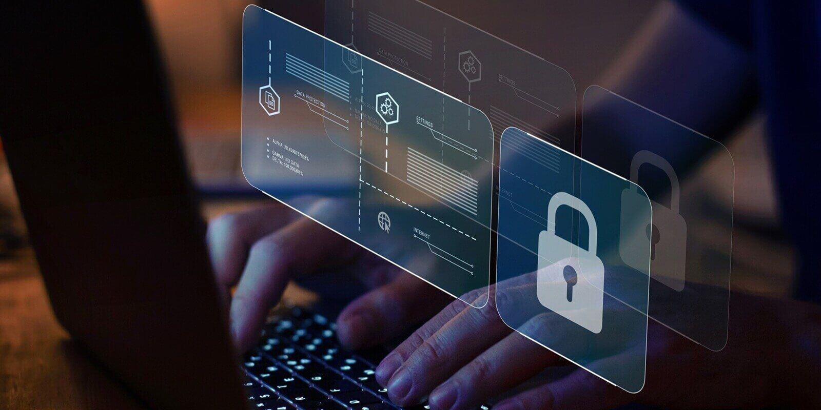 cybersecurity concept, internet security, screen with padlock