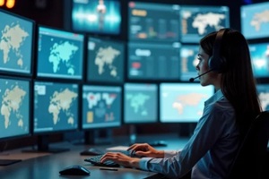 woman operator works in control room