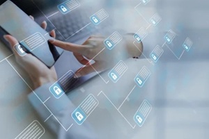 encryption and cybersecurity technology concept illustrated on virtual screen