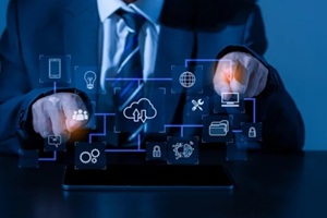 hand touching secure access service edge icon on smartphone virtual screen background