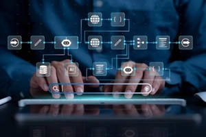 artificial intelligence software interface nodes triggers data tool dashboard coding icon flow process technology