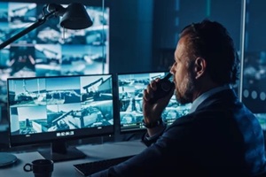 security personal checking the cctv camera