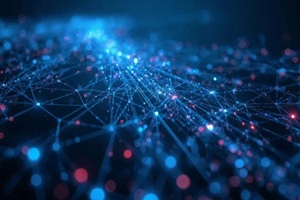 stunning futuristic network with glowing nodes, perfect for technology, science or innovative business concepts