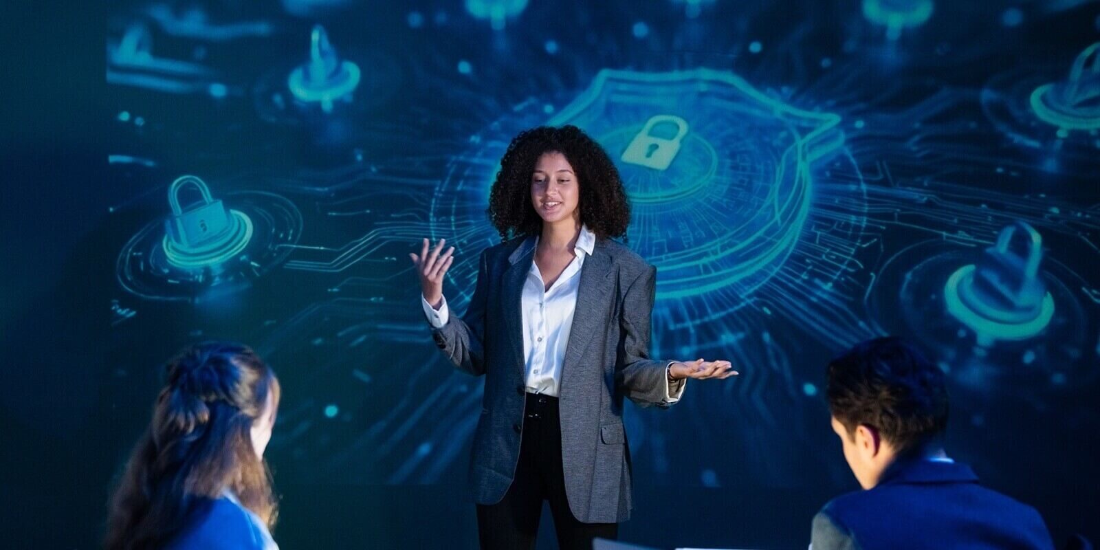 cybersecurity expert leading a strategy meeting