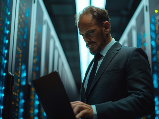 Senior IT engineer managing server migration in a data center to help Frederick