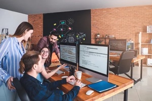 team of programmers working in office