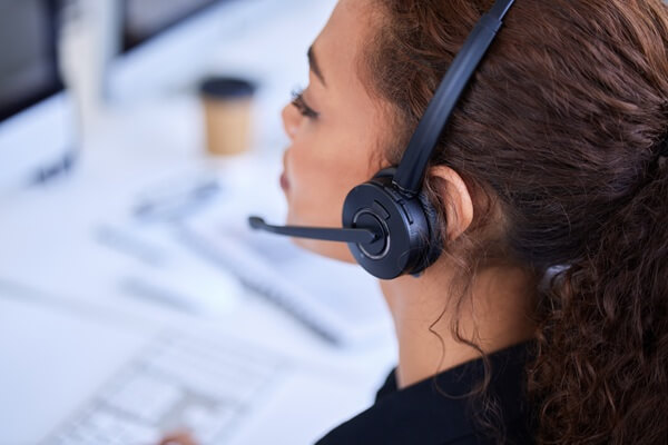 customer support woman, communication and headset microphone for advice, conversation and consulting