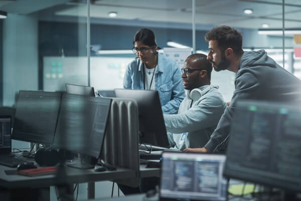 group of professionals meeting in modern office