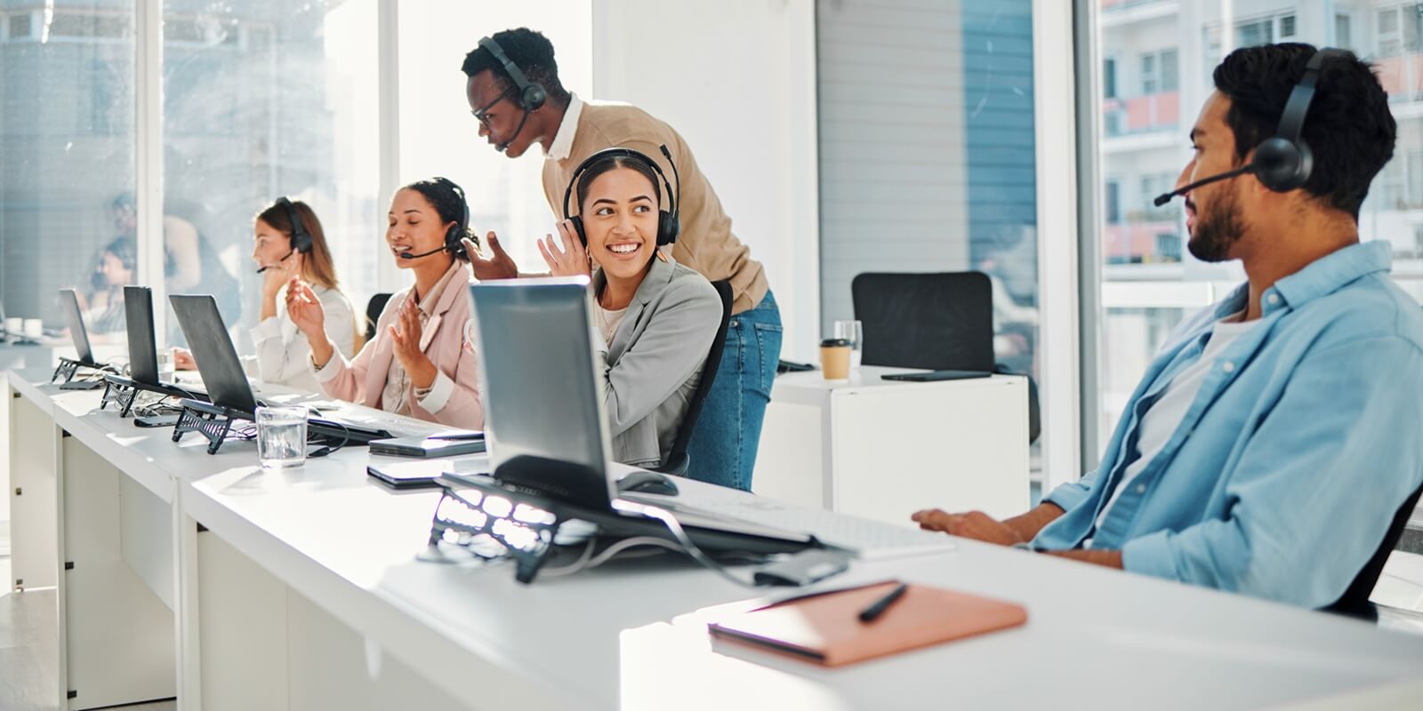 call center, computer training and people or manager with technical support