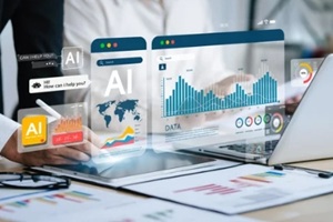 business people analyze data and big data technology